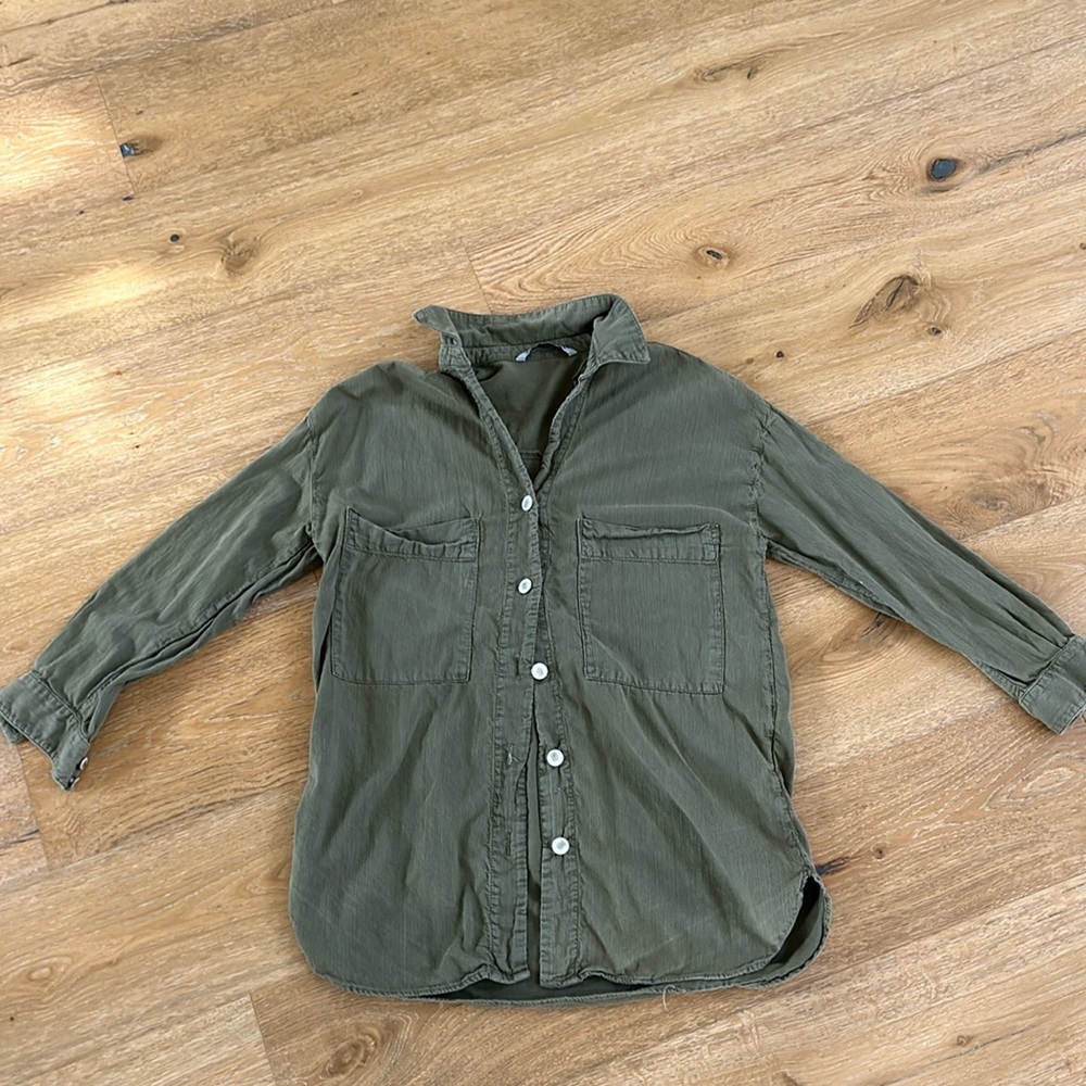 Zara button down long sleeve green flannel